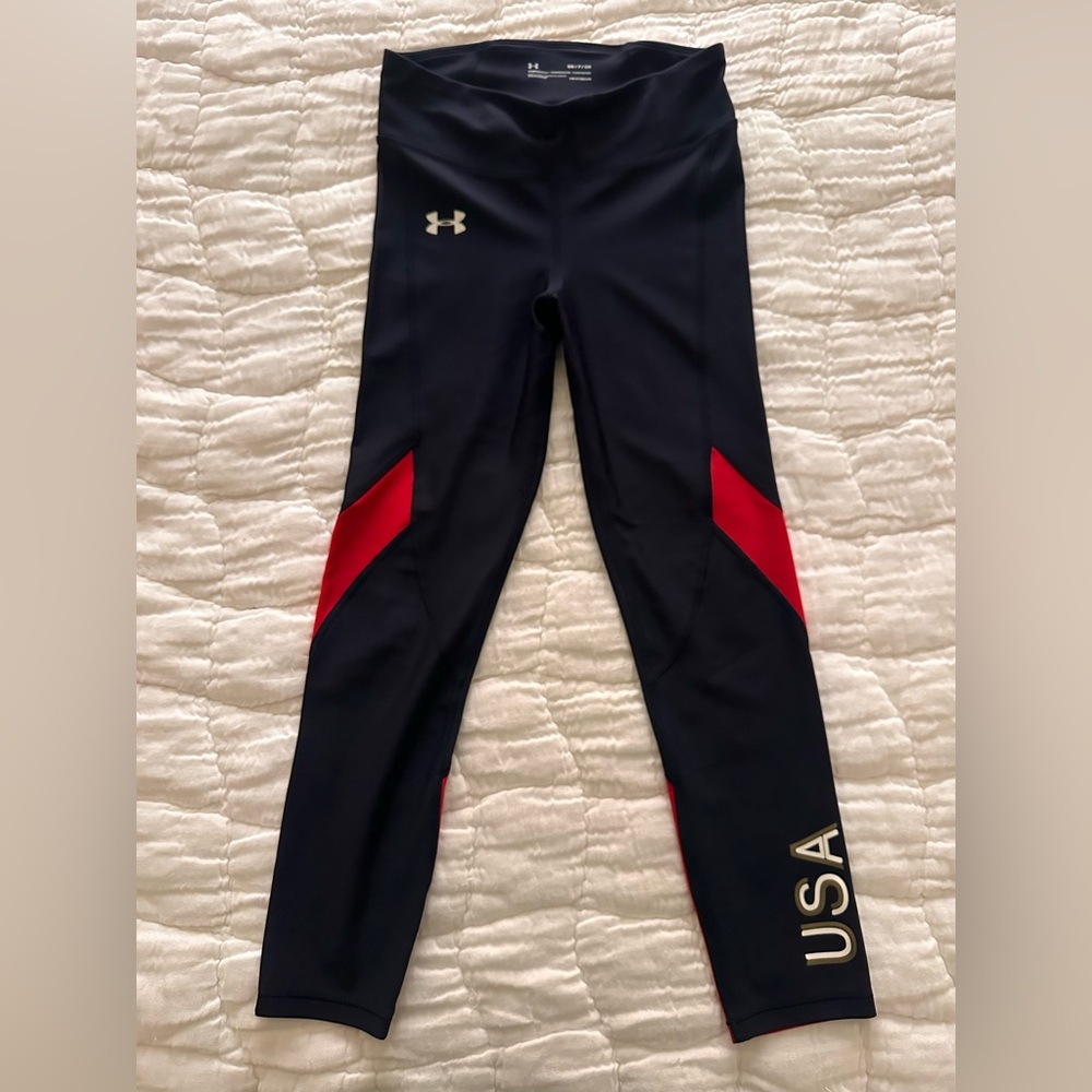 Under Armour Black and Red woman’s Athletic Leggings with USA Logo